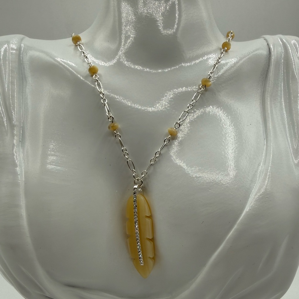 Lauren Ralph Lauren Silver-Tone Cream Bead & Crystal Feather 36"  Necklace
